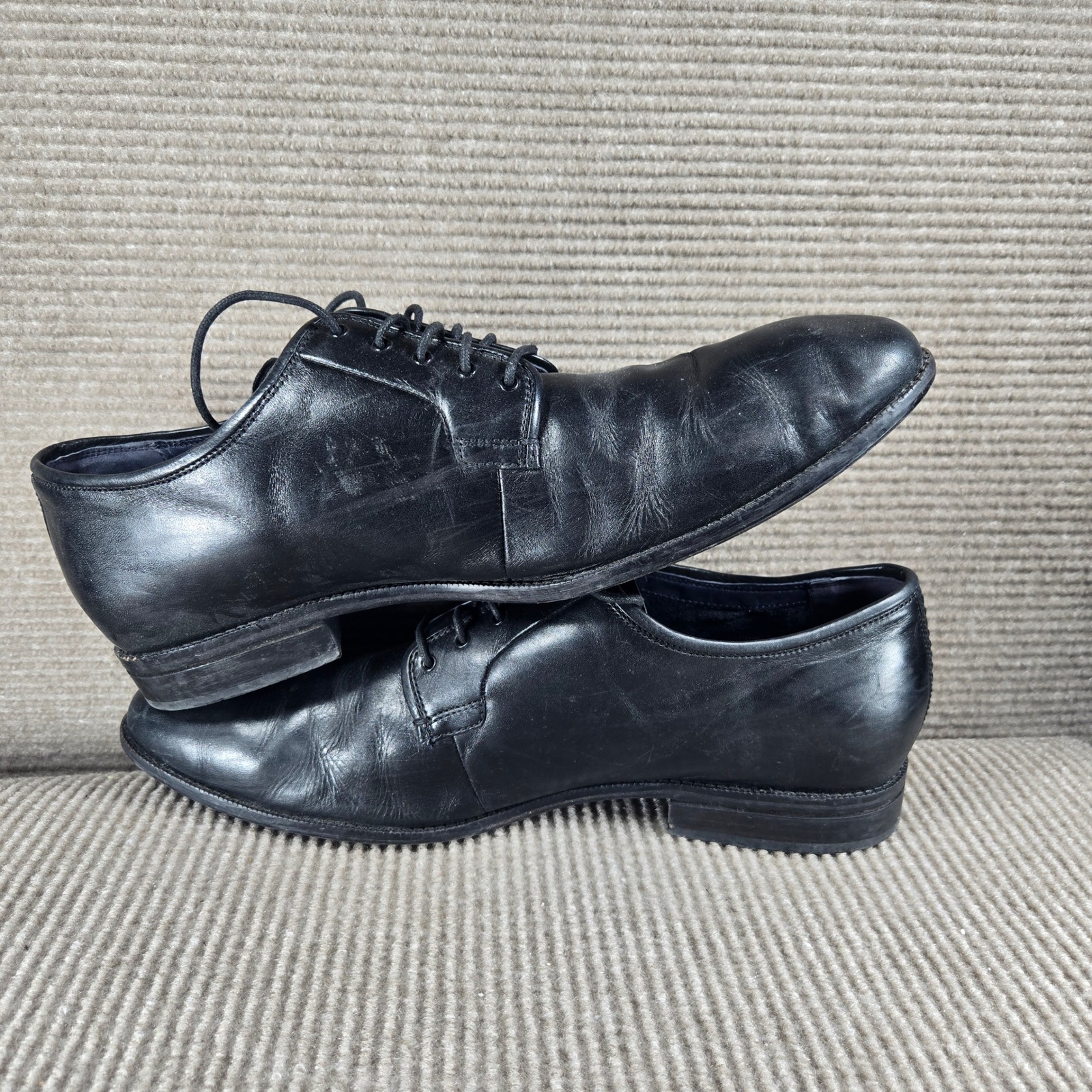 Cole Haan Mens 15 Black Leather Plain Toe Derby Dress Shoes C29028